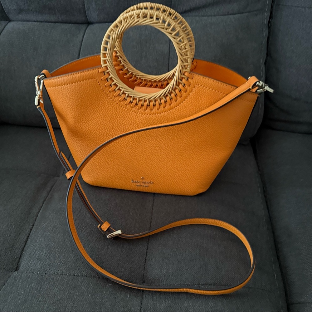 Kate Spade Orange Leather Handbag with Woven Handle